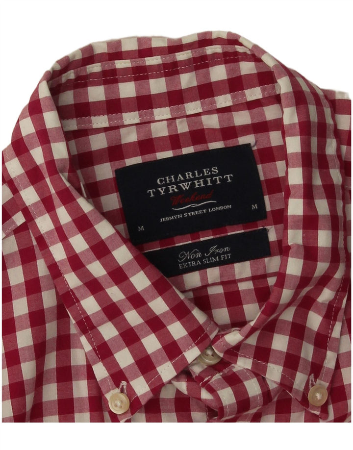 Charles Tyrwhitt Herren-Hemd mit extra schmaler Passform, mittelrote Gingham-Baumwolle
