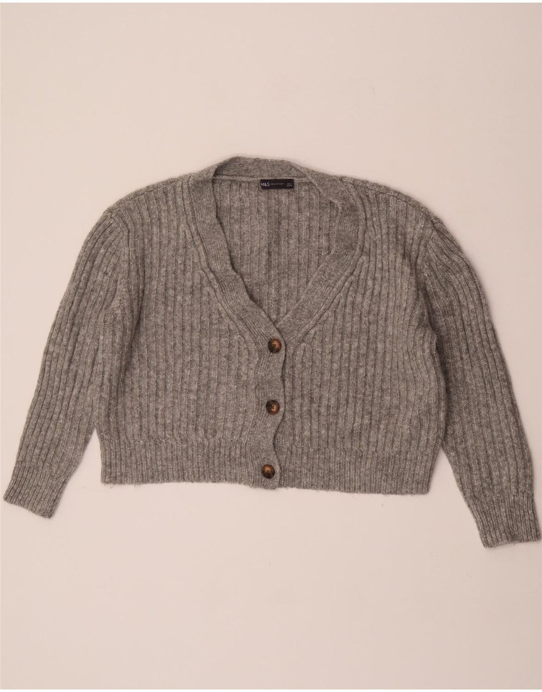 Marks & Spencer Damen Crop Oversized Cardigan Pullover UK 16 Large Grau