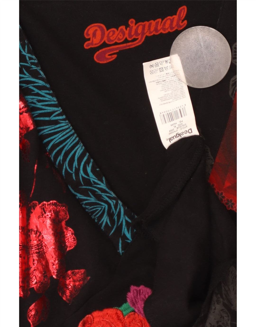 DESIGUAL Damen Grafik-Langarm-A-Linien-Kleid UK 18 XL Schwarz geblümt