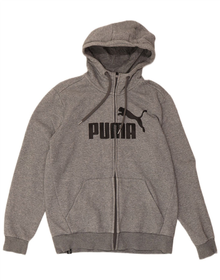 PUMA Herren-Kapuzenpullover mit grafischem Reißverschluss, mittelgrau gefleckte Baumwolle