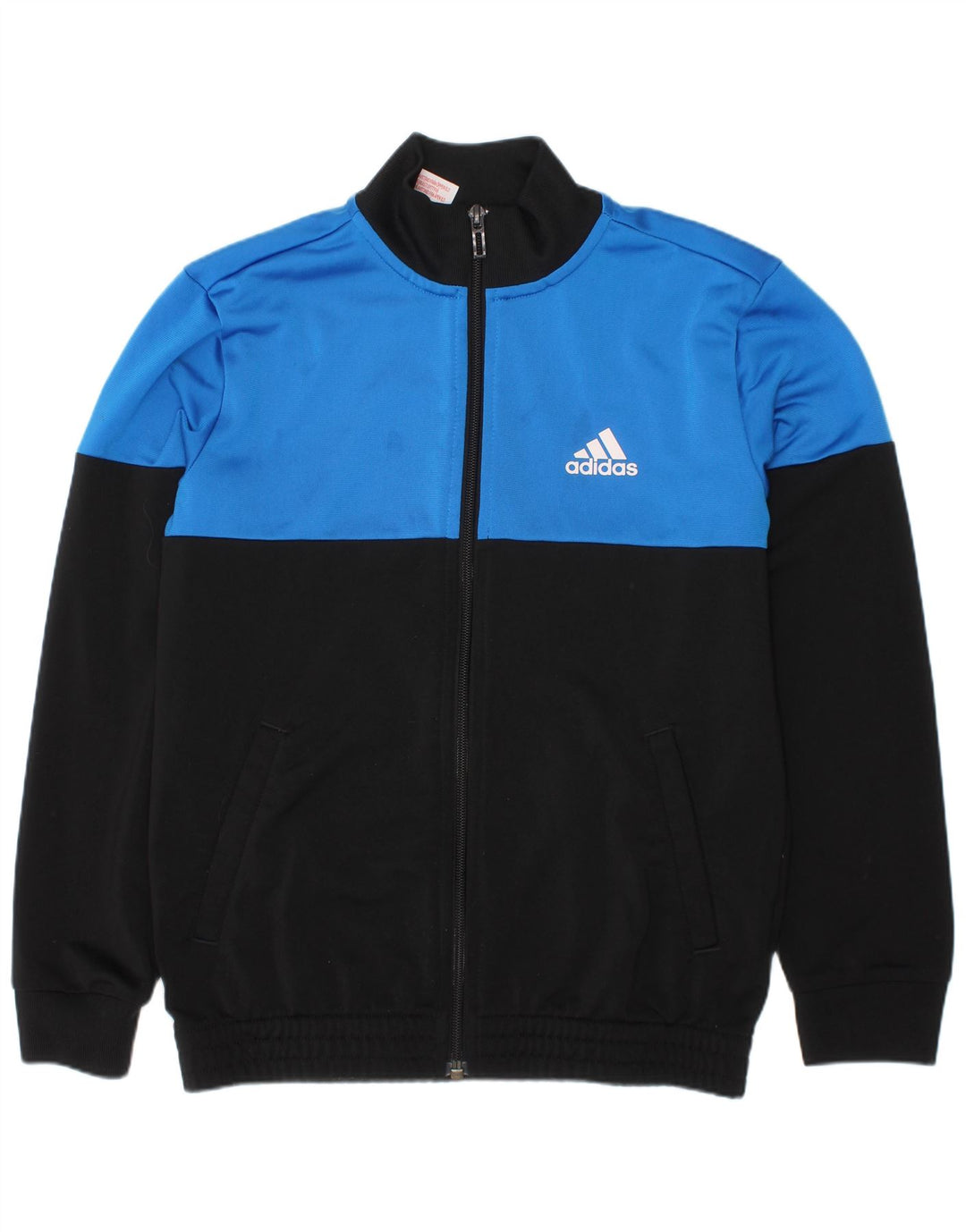 ADIDAS Boys Tracksuit Top Jacket 9-10 Years Black Colourblock Polyester