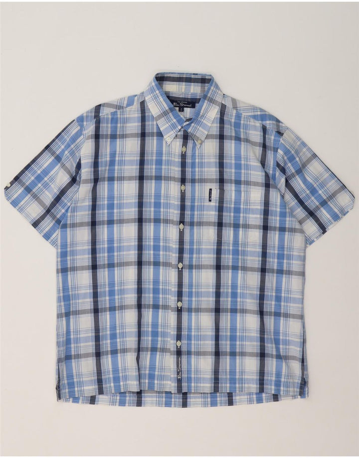 Ben Sherman Herren-Kurzarmhemd, groß, blau kariert, Baumwolle