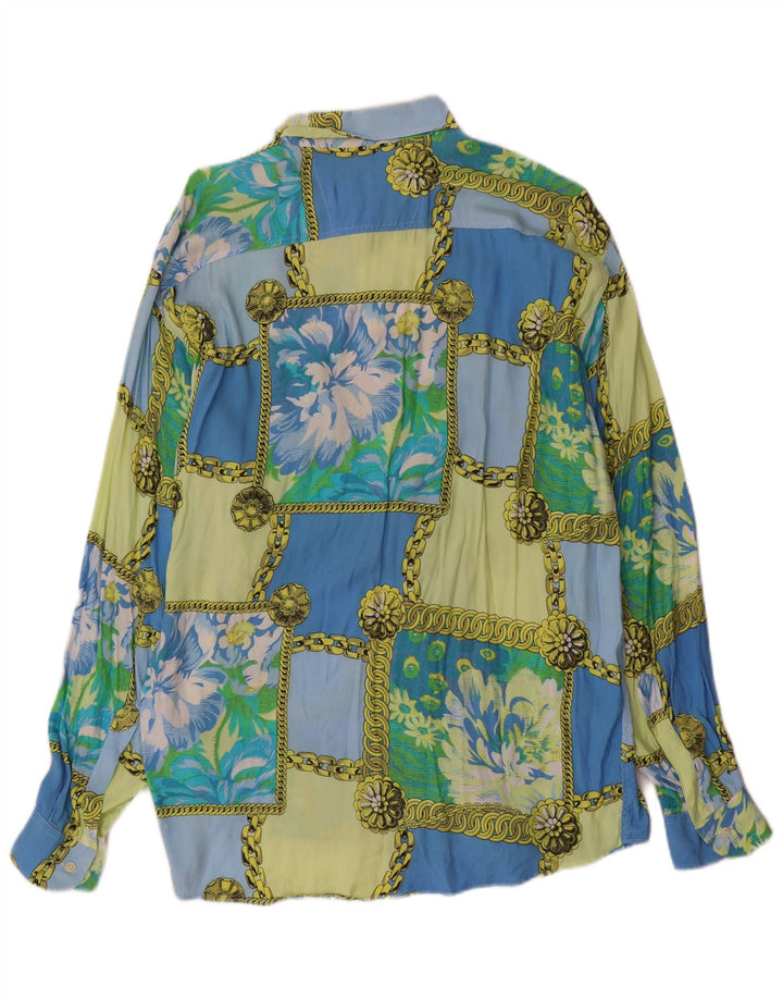 Vintage Herrenhemd XL Blau Patchwork Viskose