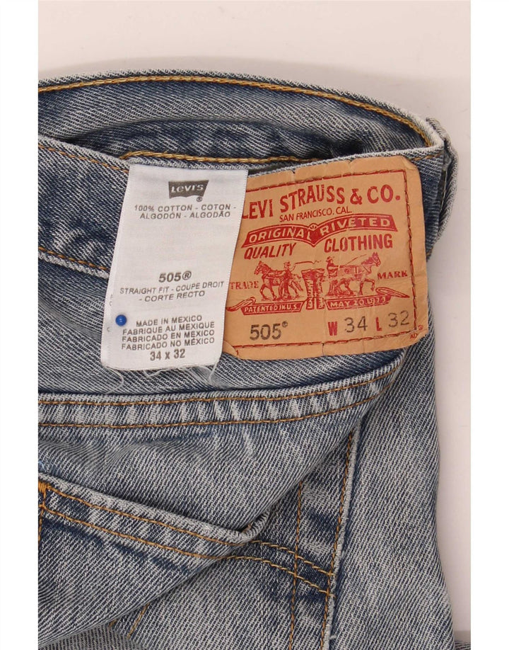 Levi's Herren 505 Distressed Straight Jeans W34 L32 Blaue Baumwolle