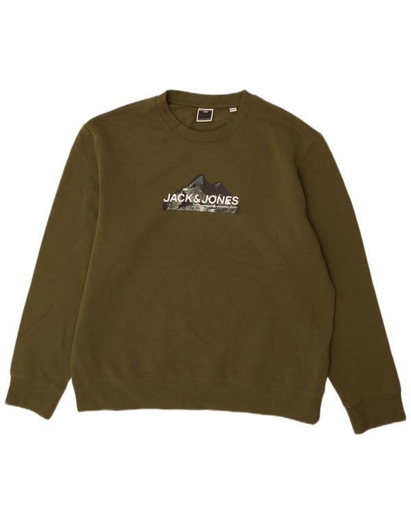 Jack & Jones Herren-Sweatshirt mit Grafik, 2XL, Khaki, Baumwolle