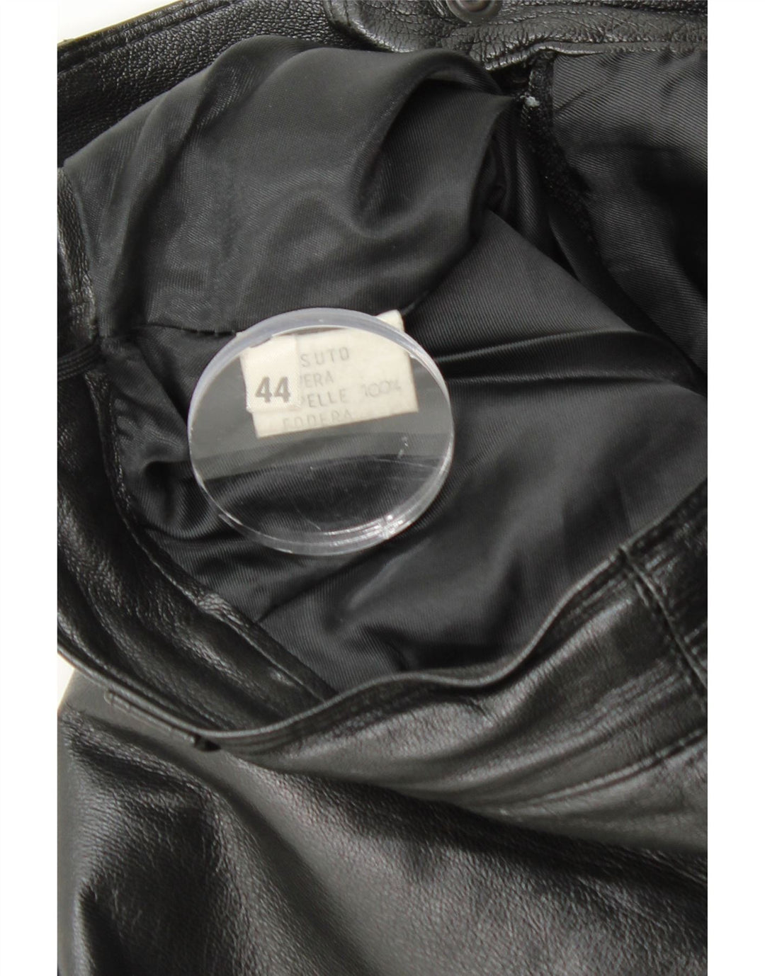 VINTAGE Damen Lederrock mit hoher Taille IT 44 Medium W26 Schwarzes Leder