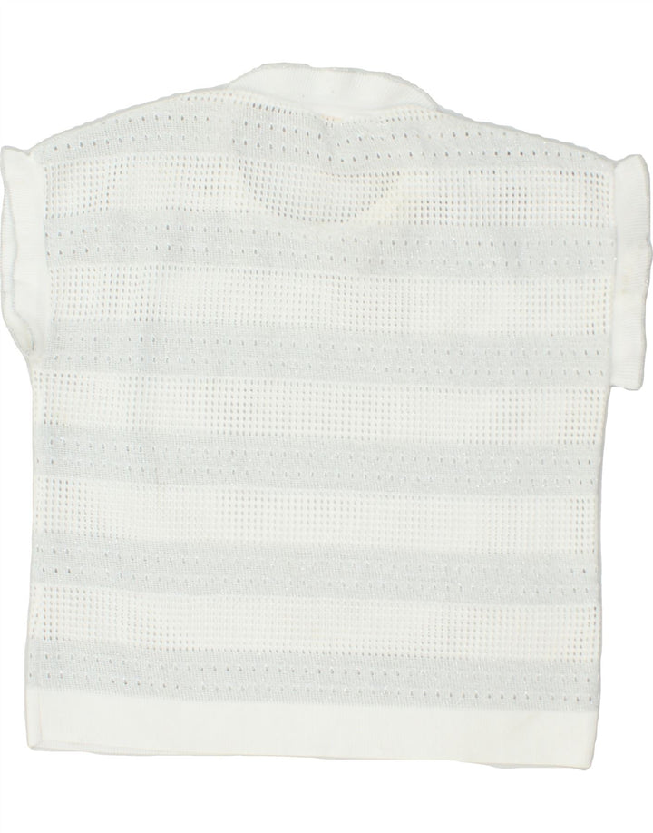 VINTAGE Womens Knit See Through Blouse Top UK 16 Large White Striped | Vintage Vintage | Thrift | Second-Hand Vintage | Used Clothing | Messina Hembry 