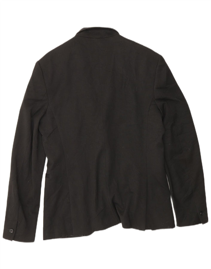 ZARA Herren 1-Knopf-Blazerjacke EU 48 Mittelschwarzes Polyester