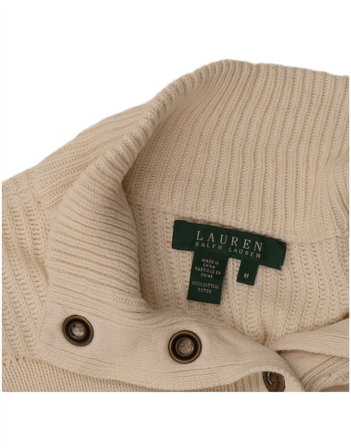 Ralph Lauren Damen-Pullover mit Knopfkragen, UK 14, mittelweiße Baumwolle