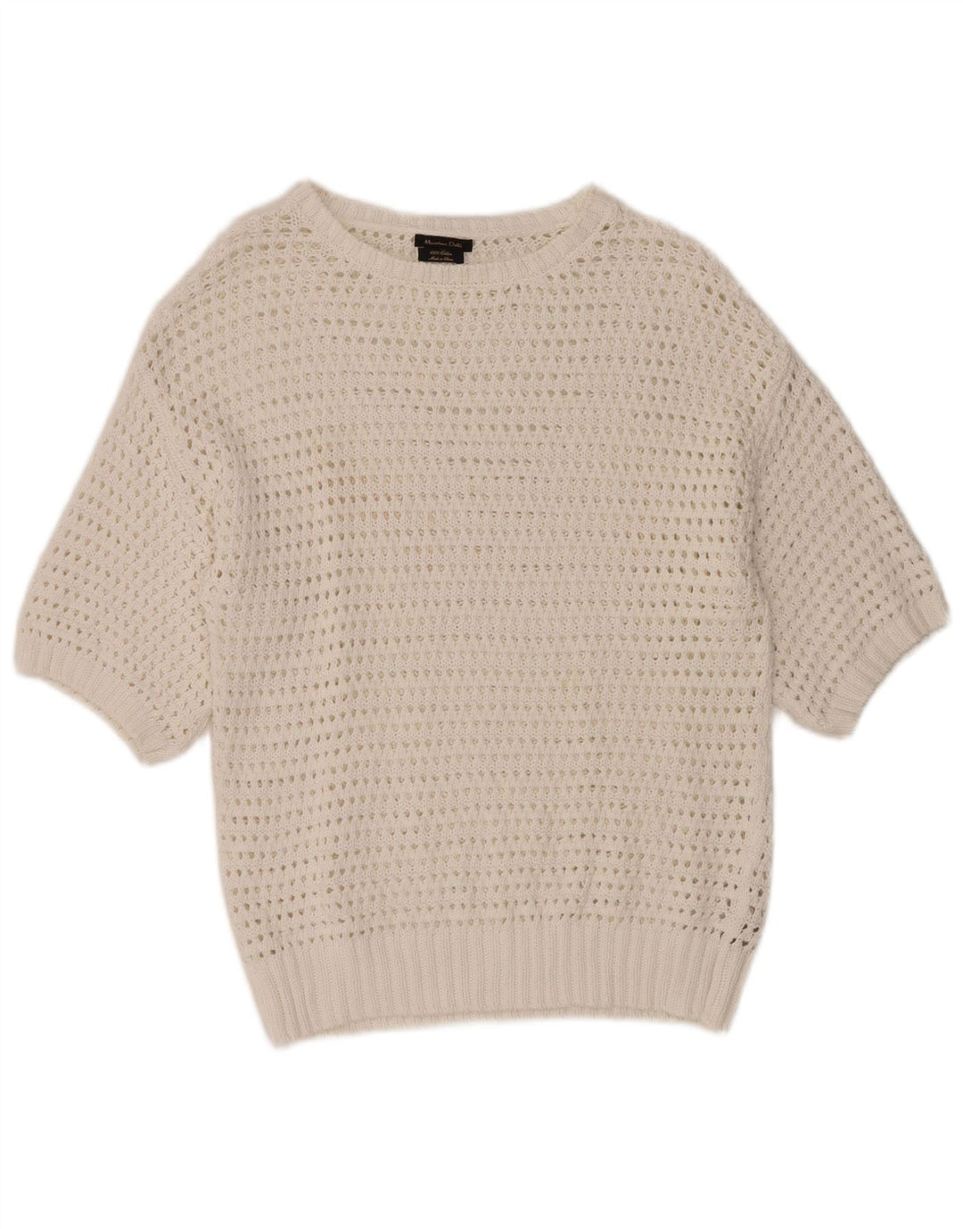 MASSIMO DUTTI Damen Häkelpullover mit U-Boot-Ausschnitt, UK 12, Mittelweiß
