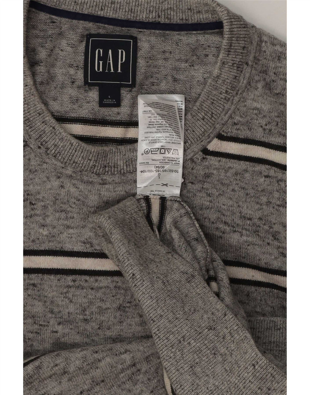 Gap Herren-Pullover mit Rundhalsausschnitt, groß, grau gestreift, Baumwolle