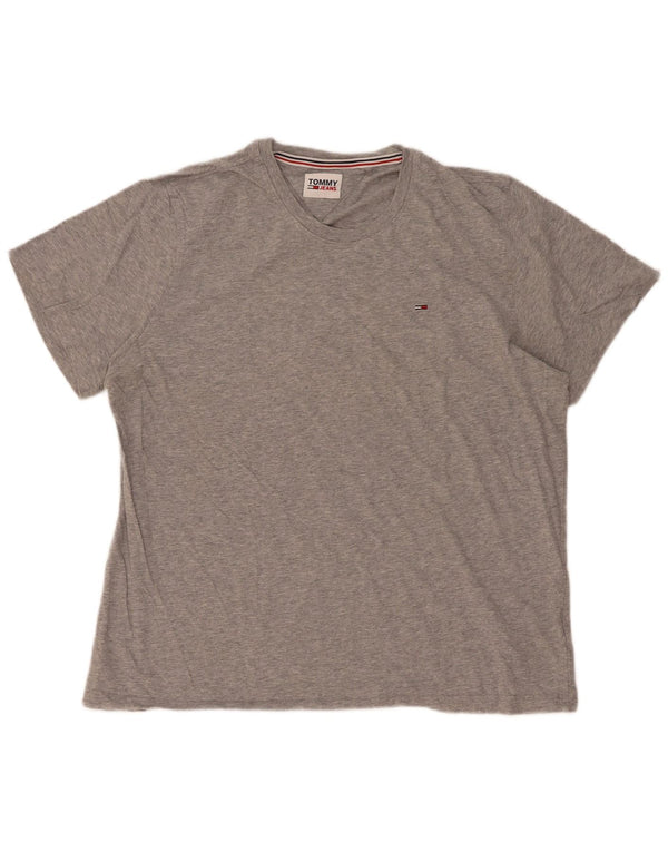 Tommy Hilfiger Herren-T-Shirt-Oberteil, groß, grau gefleckte Baumwolle