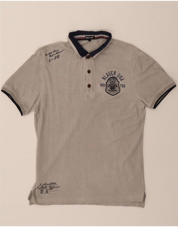 BLAUER Mens Graphic Polo Shirt Medium Grey Cotton Vintage Blauer and Second-Hand Blauer from Messina Hembry 