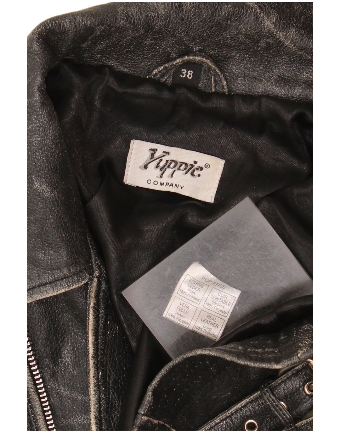 Yuppie Damen Crop Leder Bikerjacke EU 38 Mittelschwarzes Leder