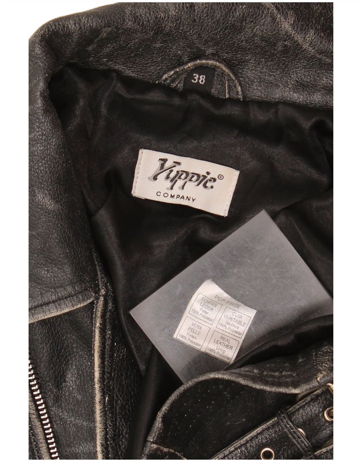 Yuppie Damen Crop Leder Bikerjacke EU 38 Mittelschwarzes Leder