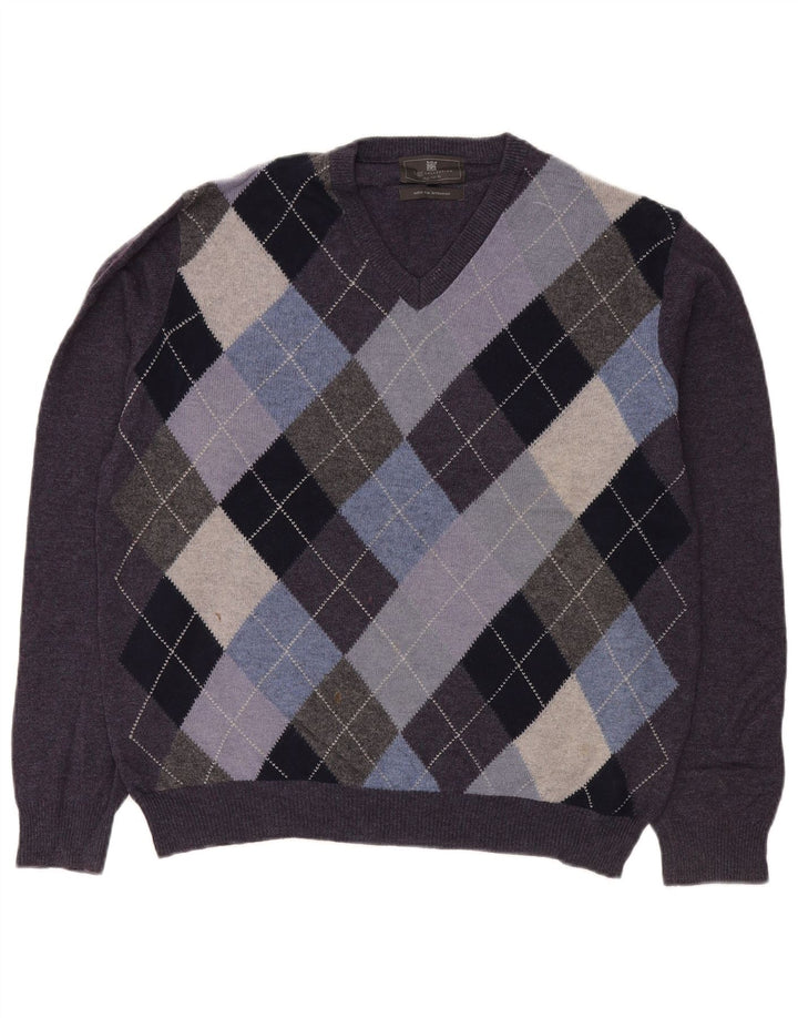 Marks & Spencer Herren-Pullover mit V-Ausschnitt, mittellila Argyle/Diamant