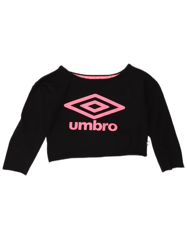 Umbro Mädchen Crop Graphic Top Langarm 11-12 Jahre Mittelschwarze Baumwolle