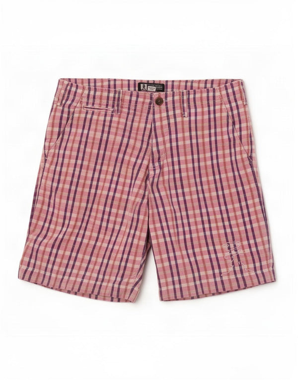 Pickwick Mens Chino Shorts Medium W31 Pink Check Cotton
