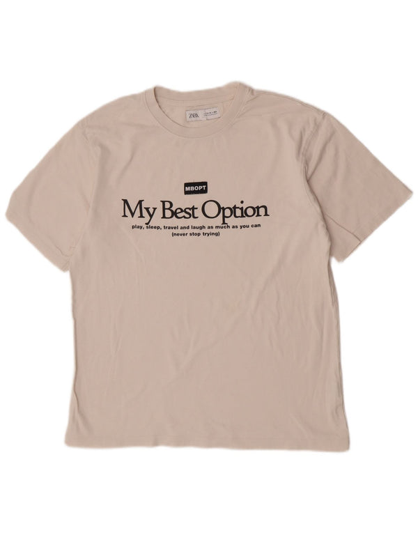 Zara Boys Graphic T-Shirt Top 13-14 Years Beige Cotton