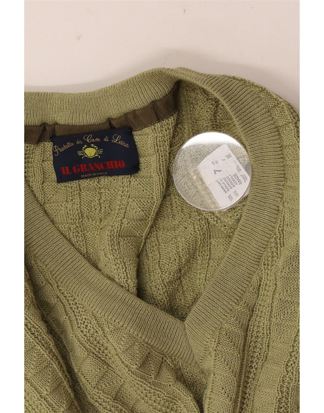 Il Granchio Herren-Pullover mit V-Ausschnitt, große grüne Wolle