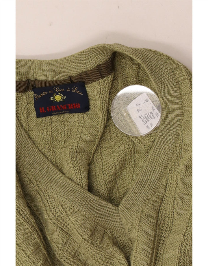 Il Granchio Herren-Pullover mit V-Ausschnitt, große grüne Wolle