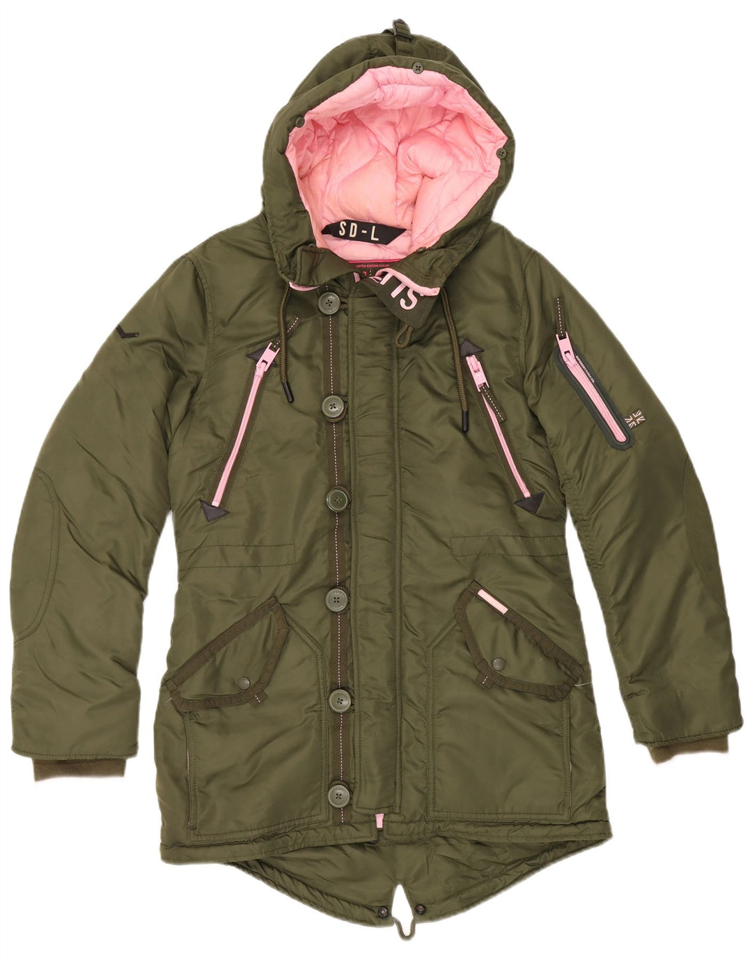 SUPERDRY Damen-Parkajacke mit Kapuze, UK 14, Medium Khaki, Nylon