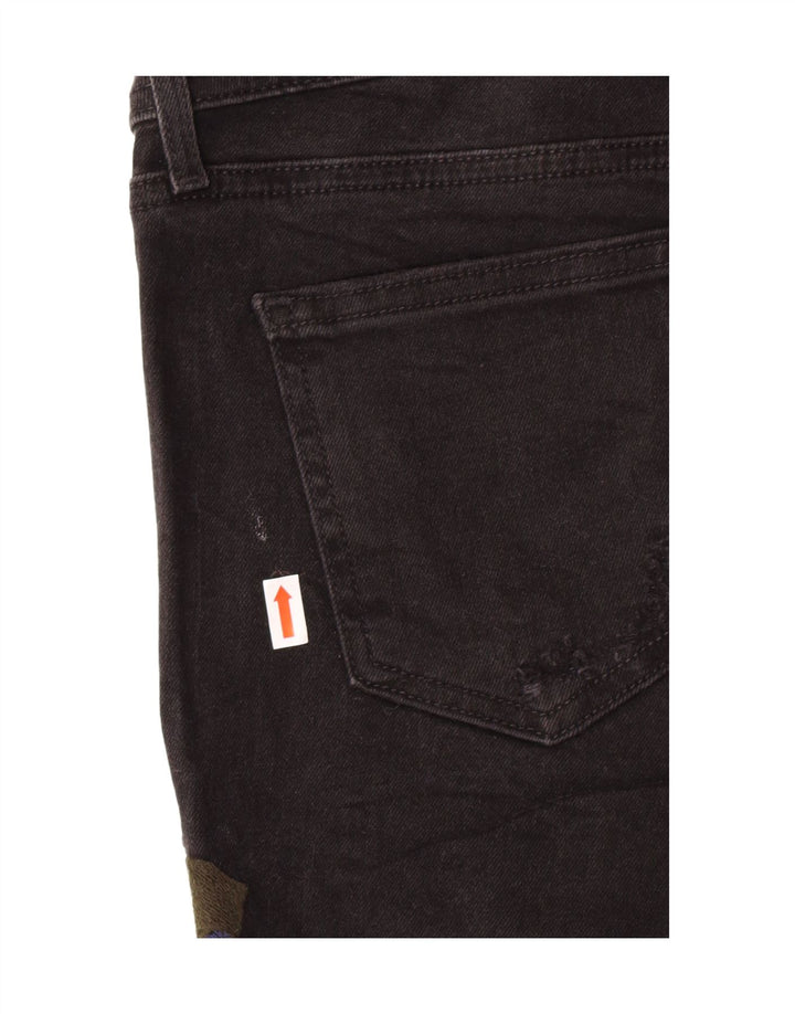 Zara Damen Denim-Shorts mit Grafik, EU 38, Größe S, W28, Schwarz, Blumenmuster, Bohemian-Stil