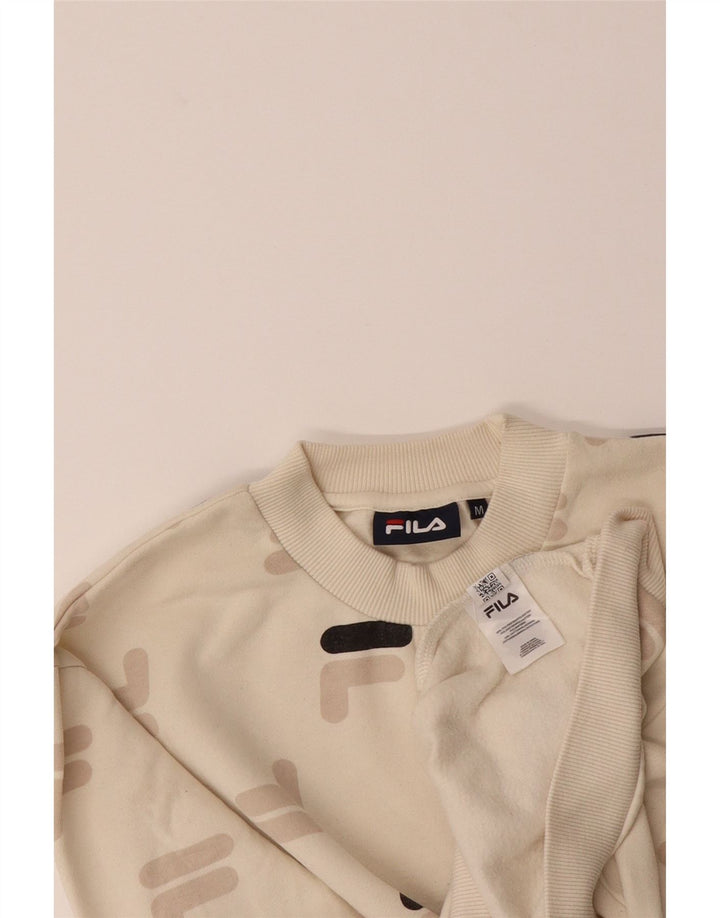 FILA Womens Graphic Crop Sweatshirt Jumper UK 14 Medium Beige Cotton Vintage Fila and Second-Hand Fila from Messina Hembry 