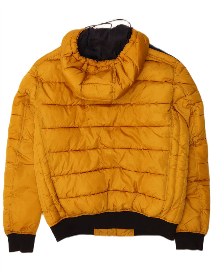 Zara wattierte Herrenjacke mit Kapuze, UK 38, mittelgelbes Farbblock-Polyester