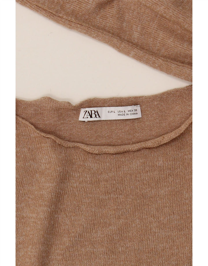 Zara Damen Top Langarm UK 16 Large Beige