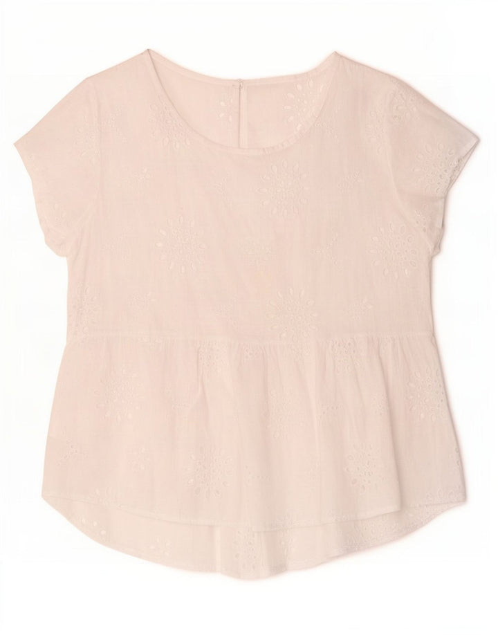 Vintage Damen Bluse Top UK 14 Mittelweiß