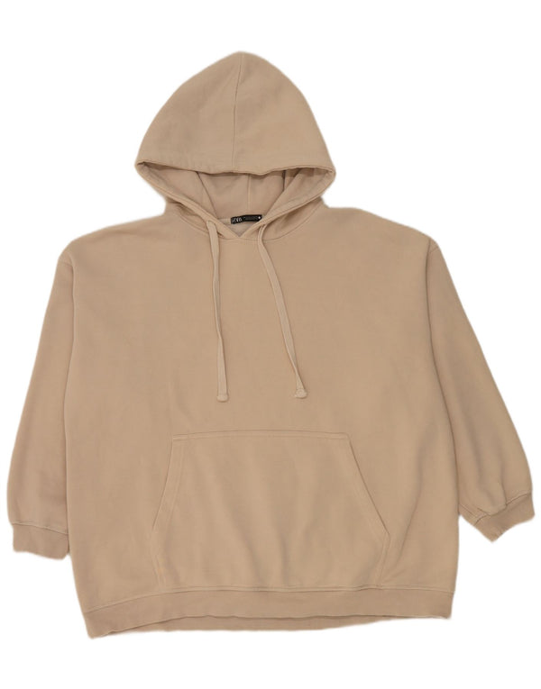 Zara Damen Übergroßer Kapuzenpullover UK 14 Mittelbeige Baumwolle