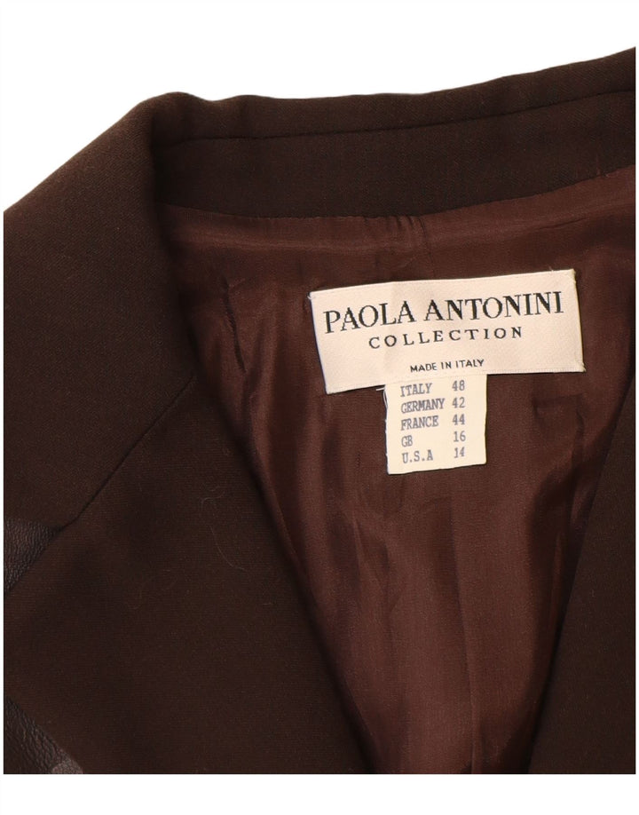 Paola Antonini Damen 2-Knopf-Blazerjacke UK 16 Große braune Wolle