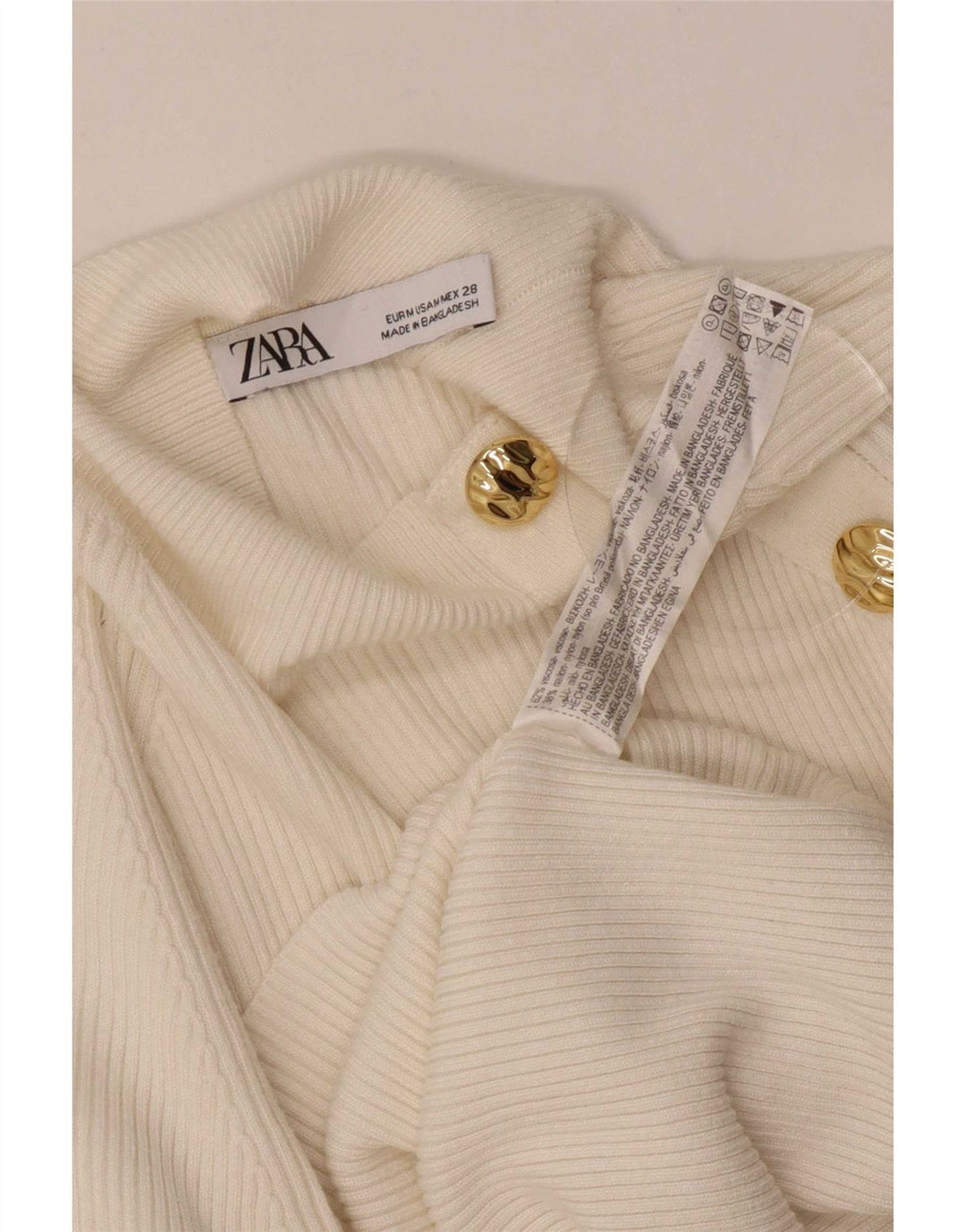 Zara Damen Top Langarm UK 12 Medium Off White Viskose