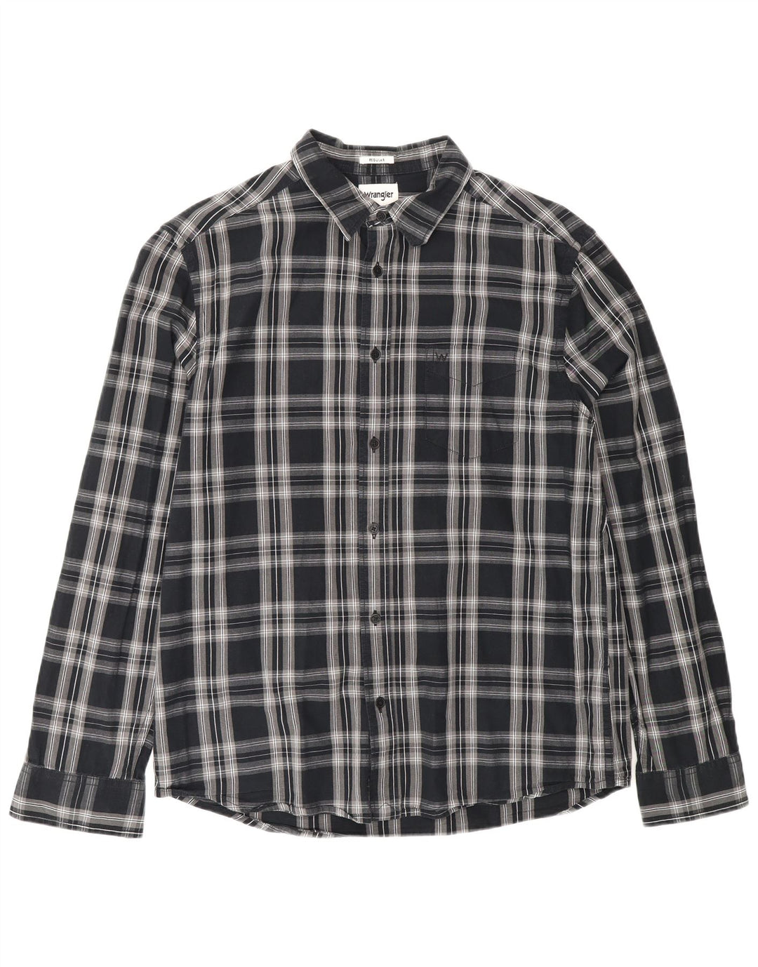 Wrangler Mens Regular Fit Flannel Shirt Medium Black Check Cotton