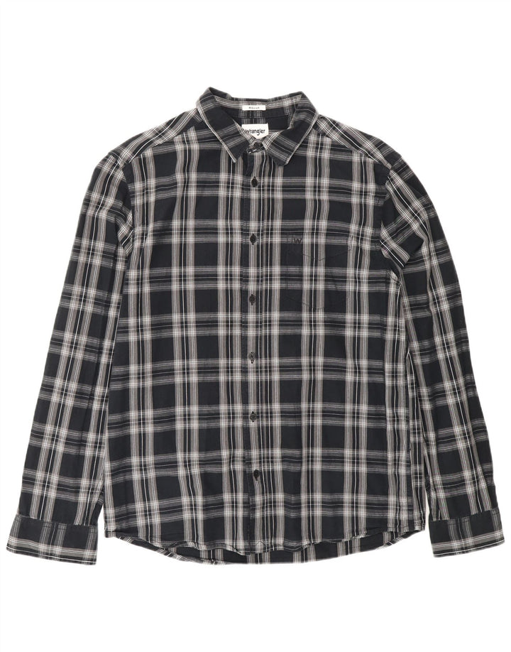 Wrangler Mens Regular Fit Flannel Shirt Medium Black Check Cotton