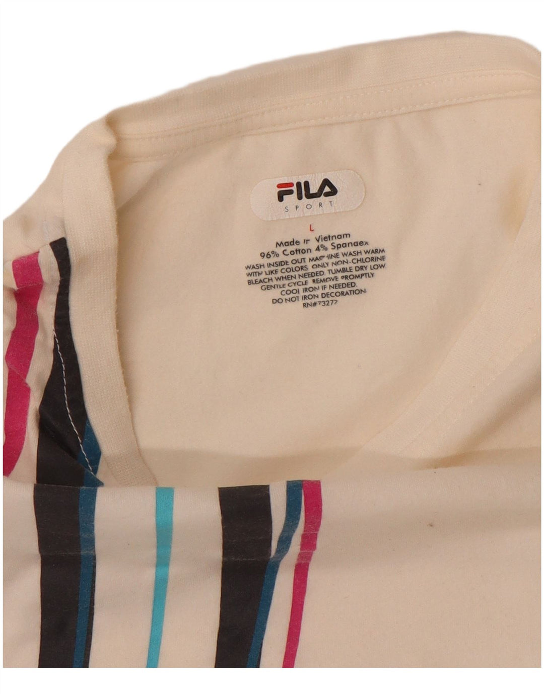 Fila Damen T-Shirt Top UK 14 Large Off White Gestreifte Baumwolle