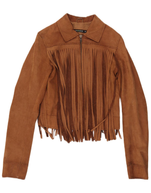Dkny Damen Crop Wildlederjacke UK 6 XS Beige Leder