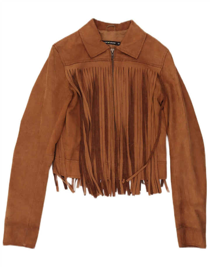 Dkny Damen Crop Wildlederjacke UK 6 XS Beige Leder
