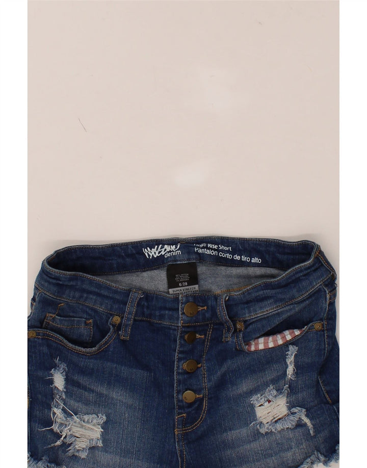 MOSSIMO Womens High Waist Distressed Denim Shorts US 6 Medium W28 Blue Vintage Mossimo and Second-Hand Mossimo from Messina Hembry 