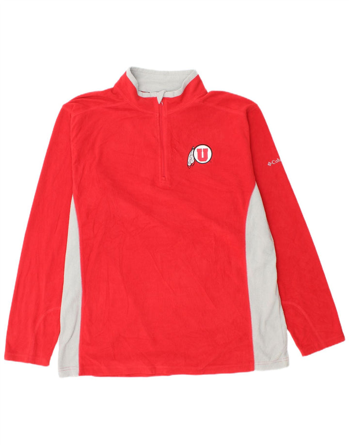 COLUMBIA Herren-Fleecepullover mit Reißverschluss am Hals, XL, rotes Farbblock-Polyester