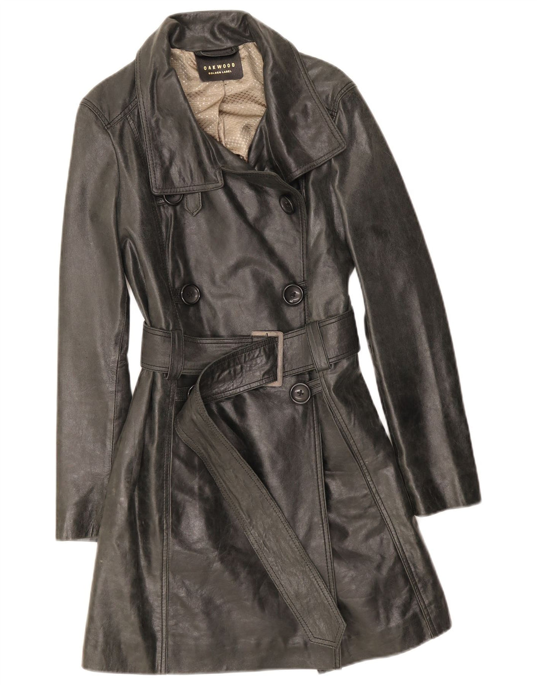 Oakwood Damen Trench-Ledermantel UK 14 Mittelschwarz