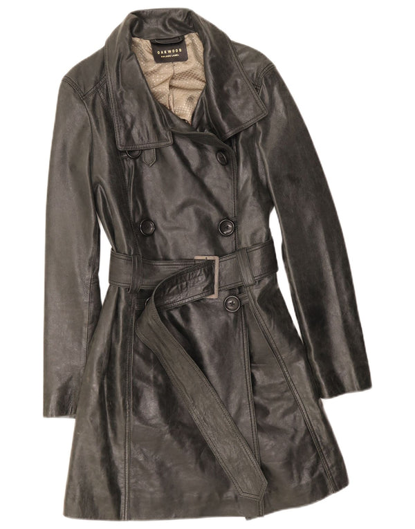 Oakwood Damen Trench-Ledermantel UK 14 Mittelschwarz