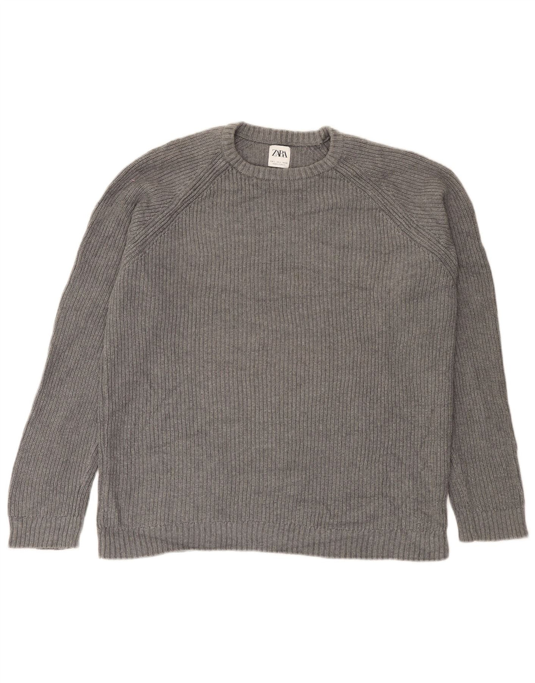 Zara Herren-Pullover mit Rundhalsausschnitt, groß, graue Baumwolle