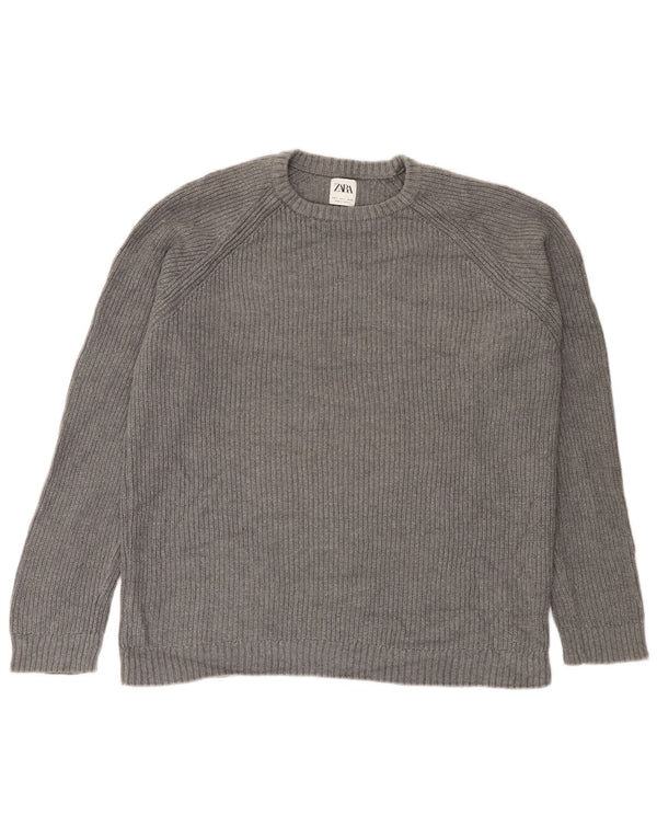 Zara Mens Crew Neck Jumper Sweater Large Grey Cotton