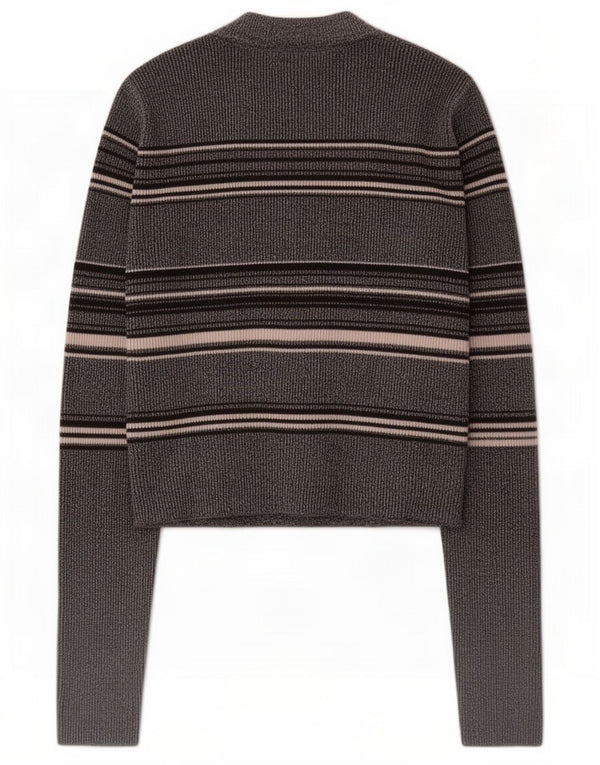 Topshop Womens Crop Turtle Neck Jumper Sweater UK 10 Small Grey Striped
