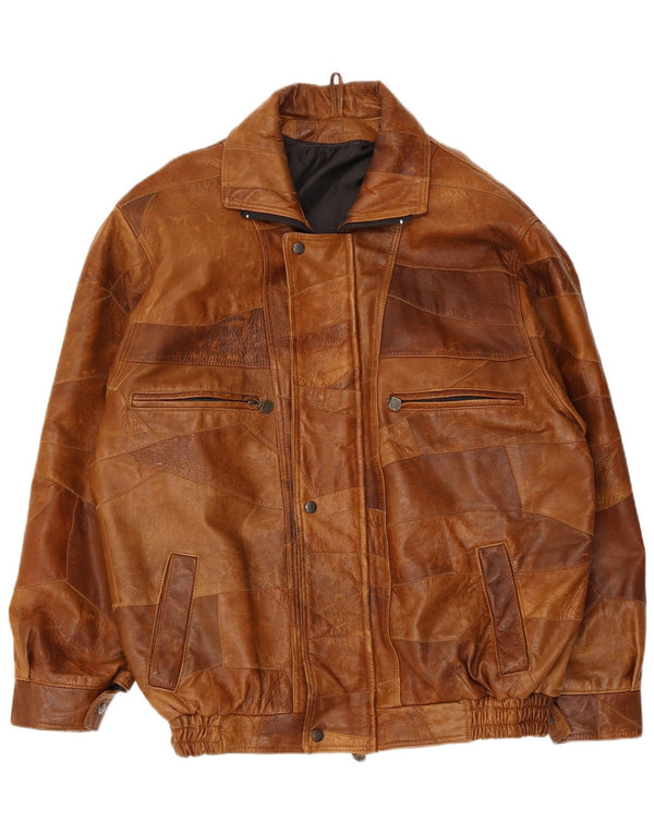 Vintage Herren Lederjacke UK 42 XL Braunes Patchwork-Leder