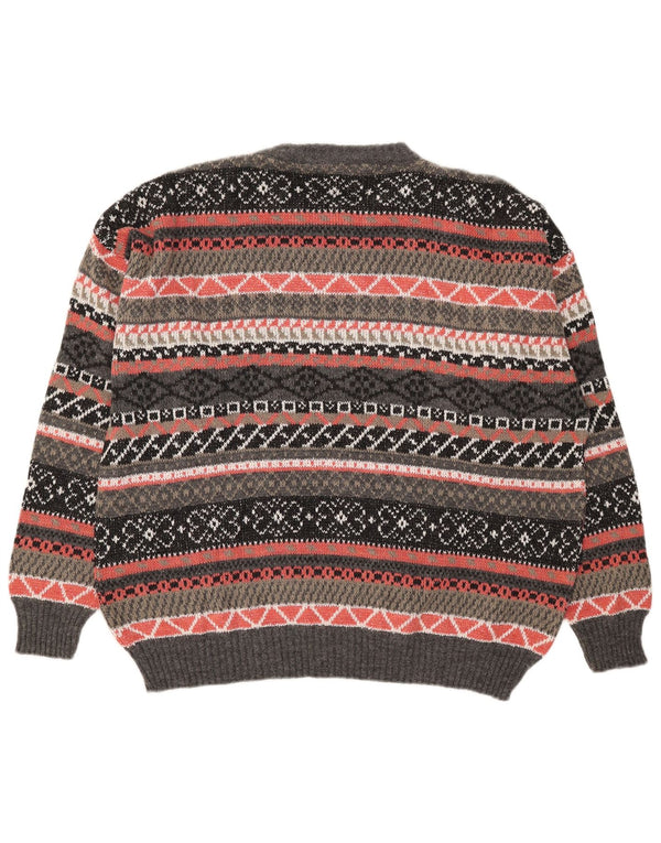 Vintage Herren Pullover mit Rundhalsausschnitt, groß, grau, geometrisch, Acryl