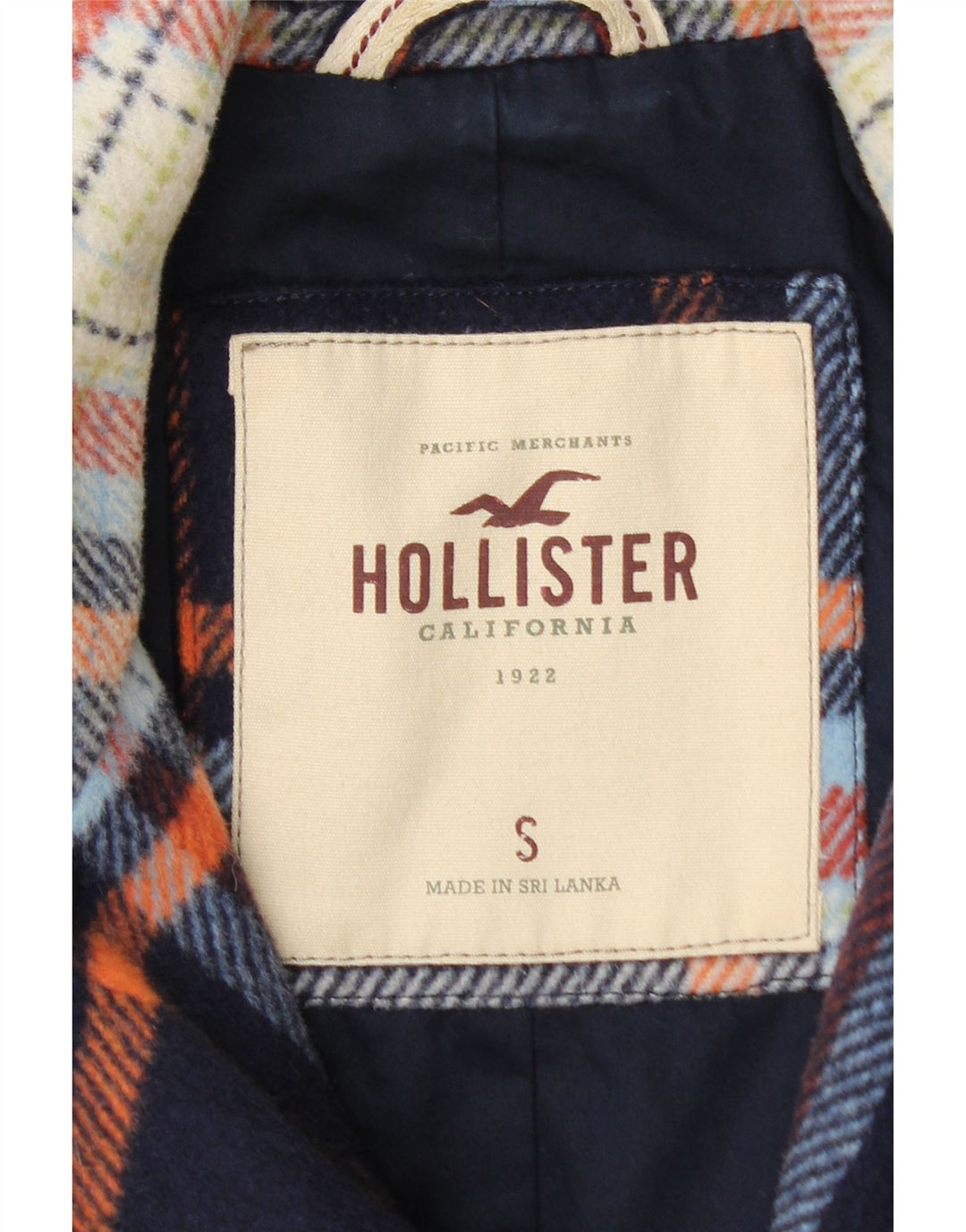 Hollister Damen Crop Bomberjacke UK 10 Small Marineblau karierte Wolle