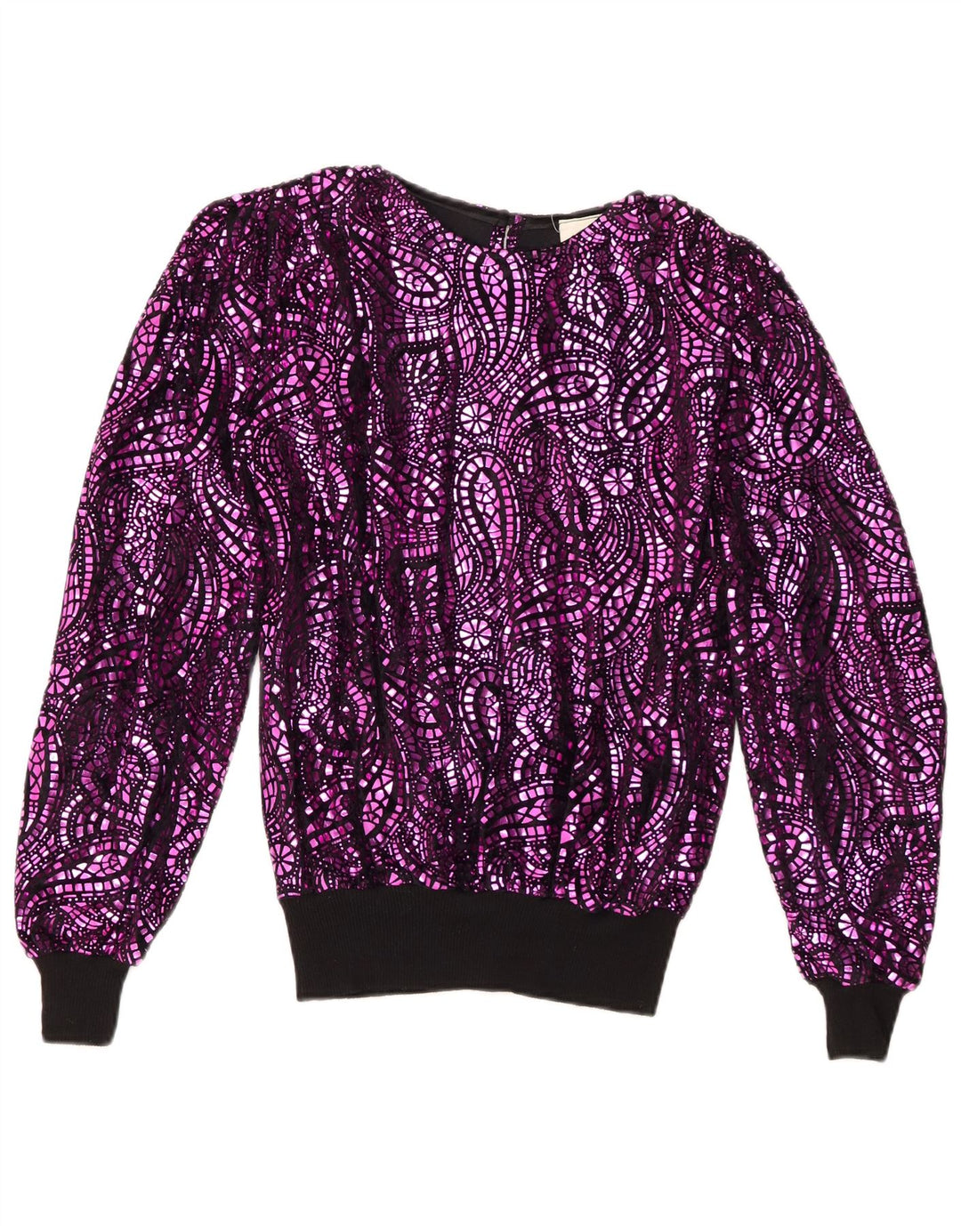 Vintage Damen Übergroße Bluse Top EU 38 Mittellila Paisley Acetat